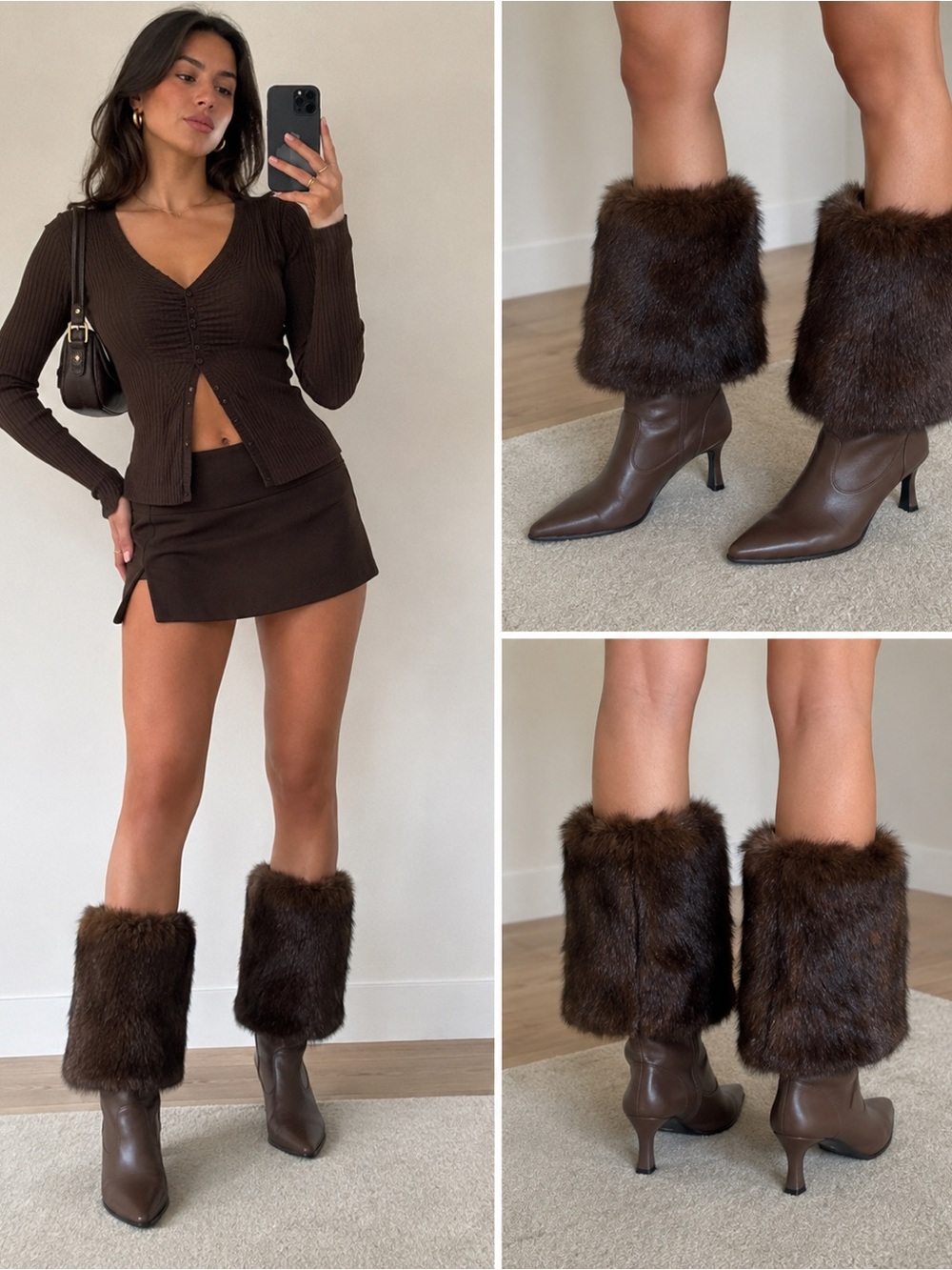 Women’s Fur Boots Mid Calf Heels New Size 5 Brown